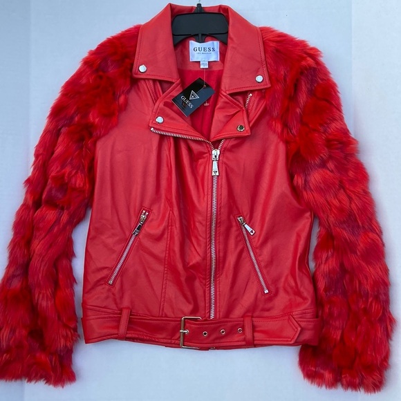New GUESS Genuine Guess Leather Jacket With Faux SZ S - Picture 2 of 8